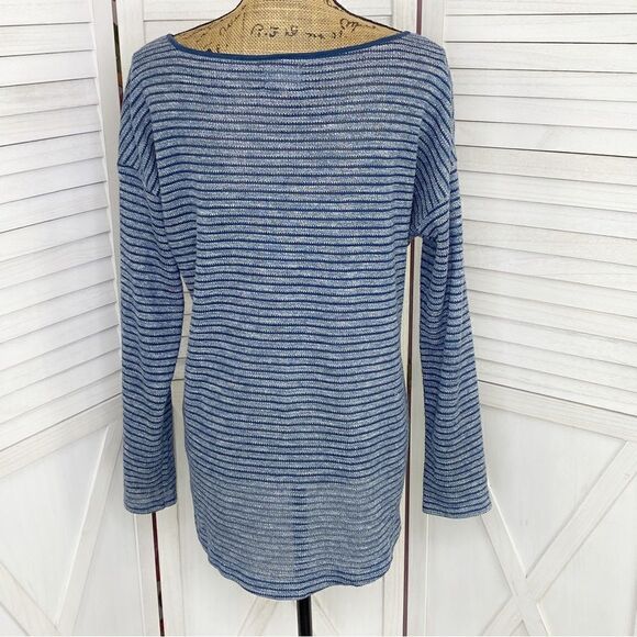 Lou & Grey Striped Knit Tunic Pullover Top Blue Large - Picture 4 of 11